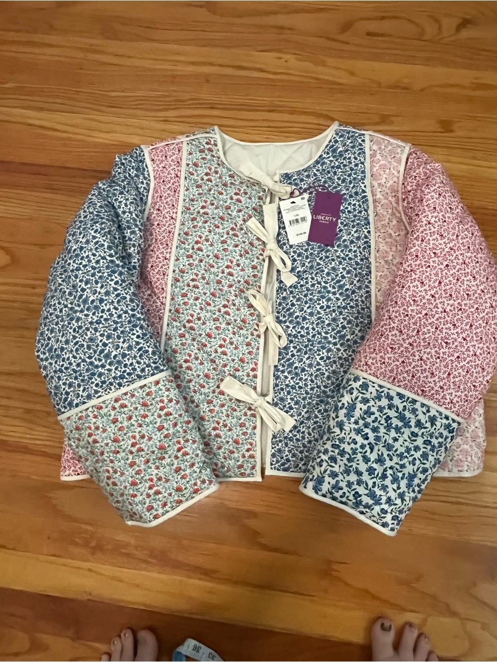 Cotton On Patchwork Floral Puffer Jacket - Blue, Pink & Cream